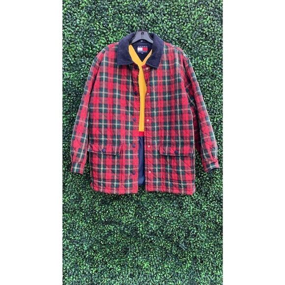 Tommy Hilfiger 1990’s Quilted Heritage Plaid Snap Button Down Corduroy Collar Ny - Picture 14 of 15